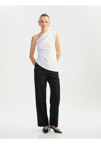 Pamuklu Drape Detaylı Asimetrik Tek Omuz Bluz