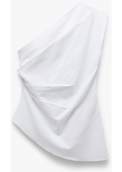 Pamuklu Drape Detaylı Asimetrik Tek Omuz Bluz