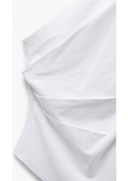 Pamuklu Drape Detaylı Asimetrik Tek Omuz Bluz