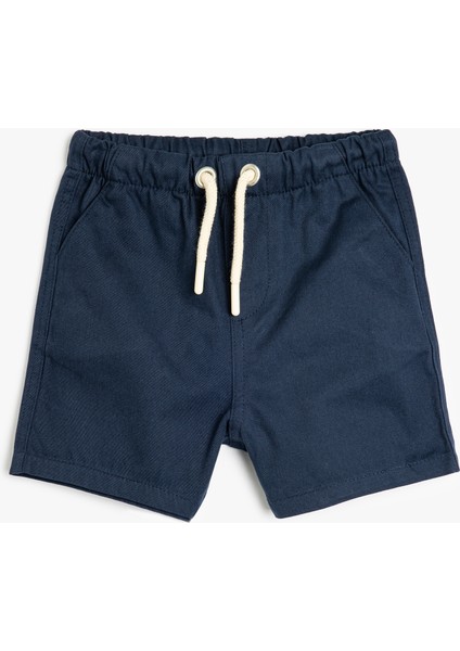 Pamuklu Cep Detaylı Beli Bağlamalı Basic Şort