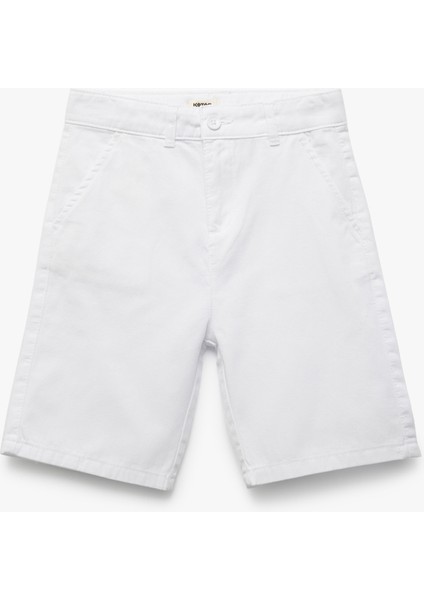 Pamuklu Düğme Detaylı Basic Bermuda Şort