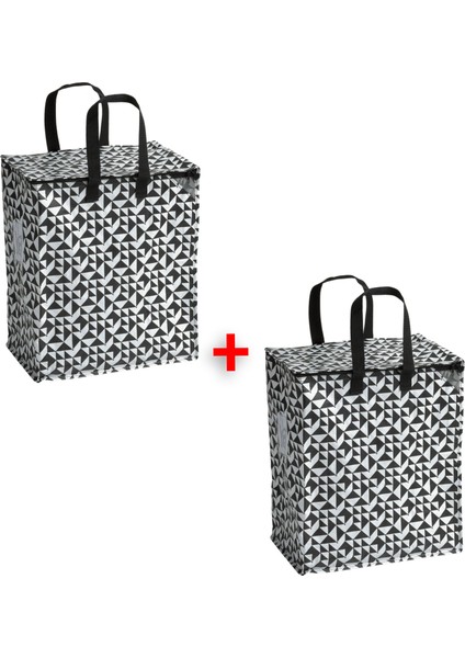 2 Adet Çamaşır Çantası 40X25X47 cm 2'li Set Taşıma Çantası Giysi Taşıma Çamaşır Sepeti Siyah-Beyaz Hacim: 47 lt