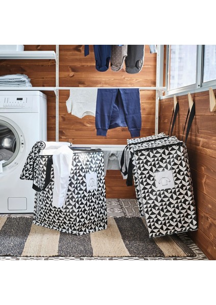 2 Adet Çamaşır Çantası 40X25X47 cm 2'li Set Taşıma Çantası Giysi Taşıma Çamaşır Sepeti Siyah-Beyaz Hacim: 47 lt fırsatları