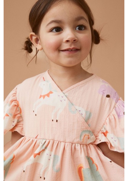 % 100 Pamuklu Pembe Unicorn Elbise