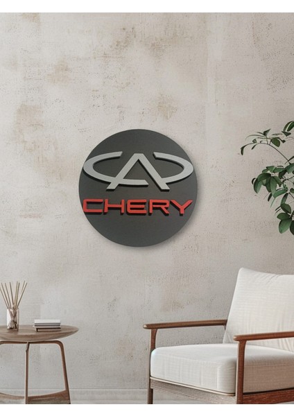 Chery Logo 50 x 50 cm Chery Araba Logosu | Chery Marka Logosu | 3D Chery Logo