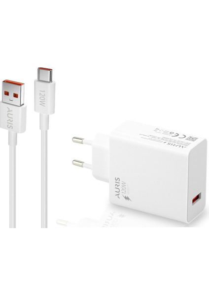 Auris 120 Watt USB To Type C Yüksek Hızlı Şarj Aleti Seti 120 W USB Başlık + Type C Kablo Saliseli fiyatları