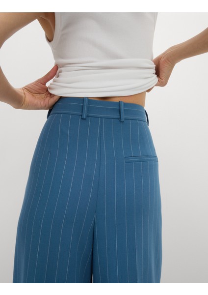 Pileli Regular Fit Wide Leg Pantolon