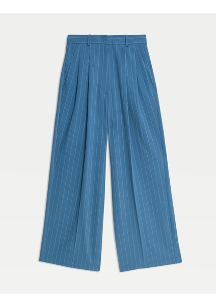 Pileli Regular Fit Wide Leg Pantolon