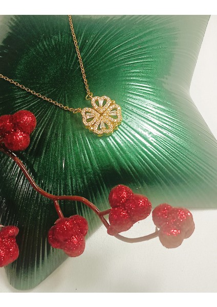 Kadın Açılıp Kapanabilen Kalpli Gold Yonca Çelik Kolye modelleri