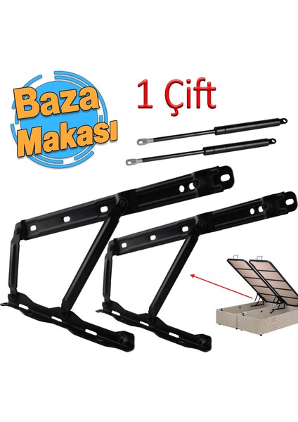 Baza Kapak Makası Gazlı Amartisör Piston 40° Siyah Boyalı Standart Geniş Kollu 1 Çift Yatak Sağ Sol