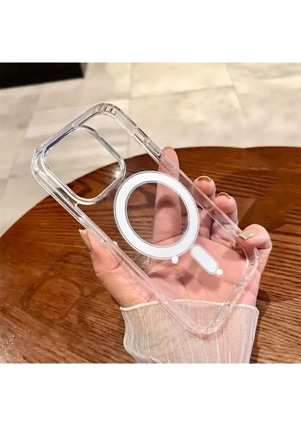 Apple iPhone 13 Pro Max Uyumlu Kılıf Magsafe Wireless Köşe Korumalı Darbe Emici Şeffaf Sert Silikon Kapak