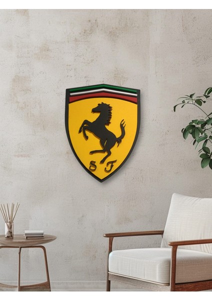 Ferrarı Logo 50 x 50 cm Ferrarı Araba Logosu | Ferrarı Marka Logosu | 3D Ferrarı Logo