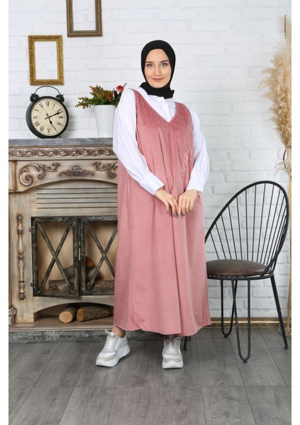 Düğme Detaylı Kadife Salopet Elbise fiyatları