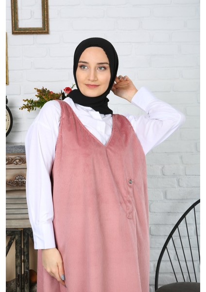 Düğme Detaylı Kadife Salopet Elbise modelleri