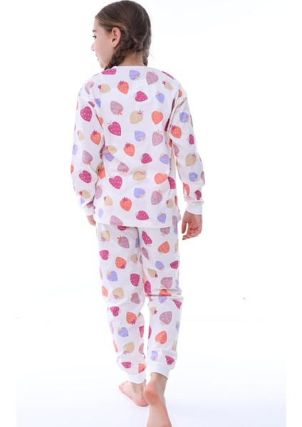 Kız Çocuk Çilek Desenli Pamuk Mevsimlik Pijama Takımı