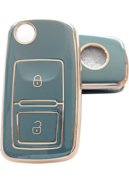 Golf Jetta Passat Leon Toledo Octavia Fabia Uyumlu Kumanda Anahtar Kılıfı Oto Anahtarlık Gri Gold