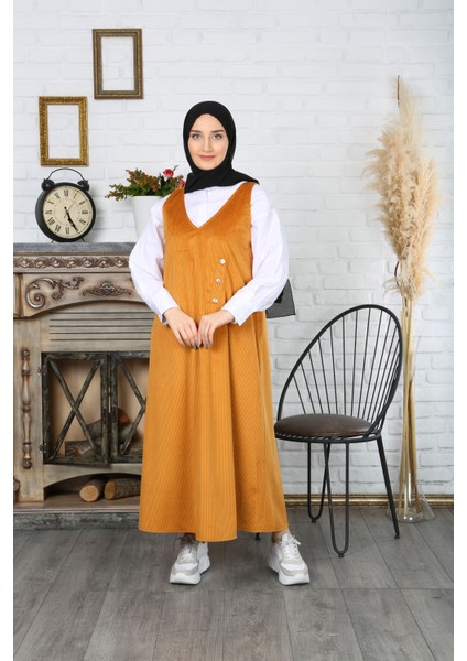Düğme Detaylı Kadife Salopet Elbise fiyatları
