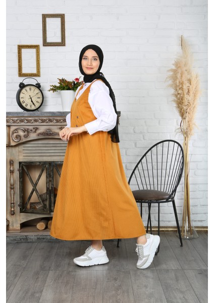 Düğme Detaylı Kadife Salopet Elbise modelleri