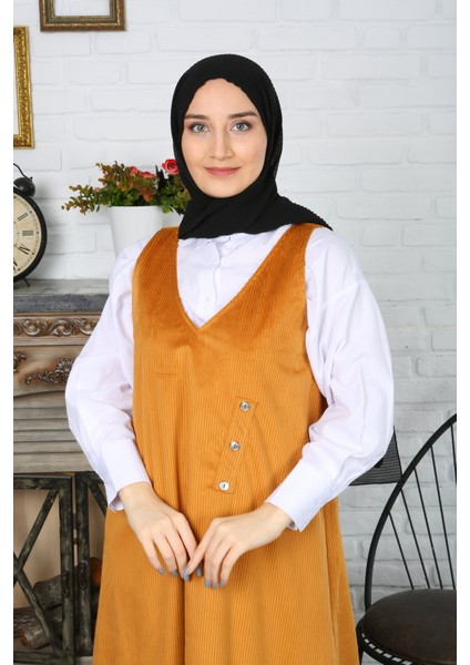 Düğme Detaylı Kadife Salopet Elbise fırsatları