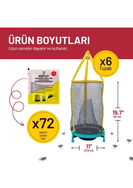 6'lı Hg Karasinek Tuzağı + 60 Adet 25GR Yem
