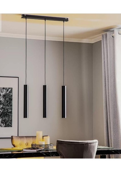 Mylights Üçlü Siyah Spor Modern LED Avize Masa Üstü Sıralı Ampul Dahildir LED Avize