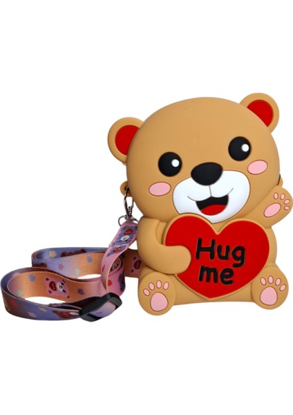 Kız Çocuk Açık Kahverengi Renk Kalp Figürlü Sevimli Ayıcık Mini Silikon Çanta Cüzdan modelleri