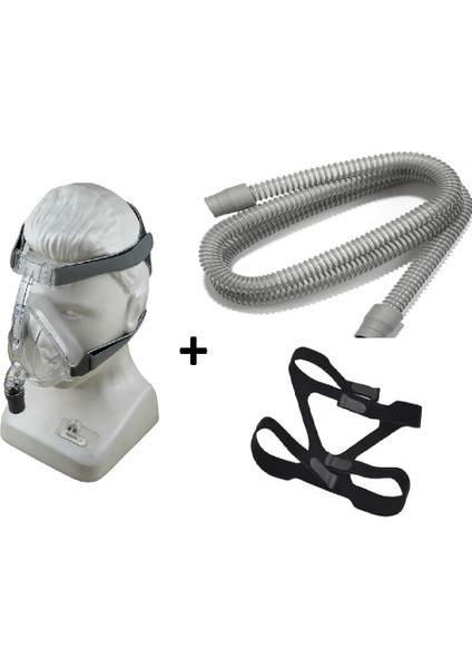 Cpap bpap Maskefull Face Maske ağız Burun Maske Hortum ve Yedek Bağcık