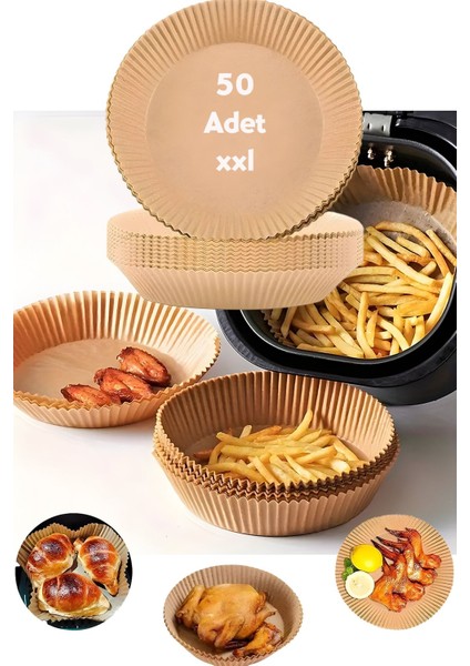 Xxl Boyutunda 50 Adet Yuvarlak Tabak Model Airfryer Pişirme Kağıdı