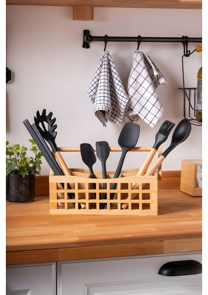 4 Bölmeli Bambu Sepet Kaşıklık Çok Amaçlı Organizer modelleri
