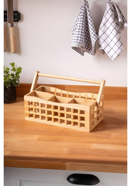4 Bölmeli Bambu Sepet Kaşıklık Çok Amaçlı Organizer fırsatları