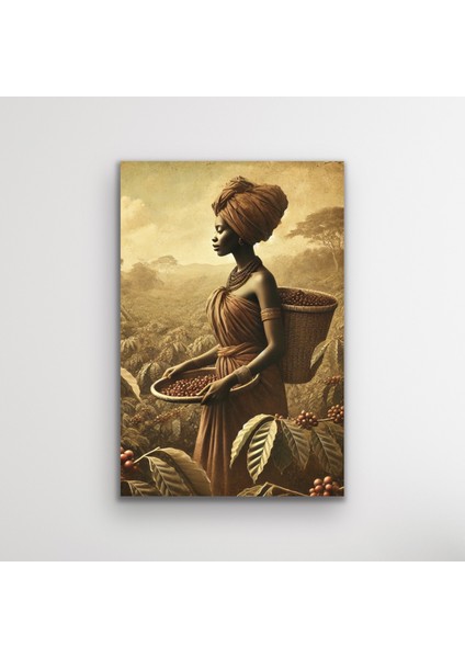 Kahve Meyvesi Toplayan Kadın Kanvas Tablo 20 x 30 cm