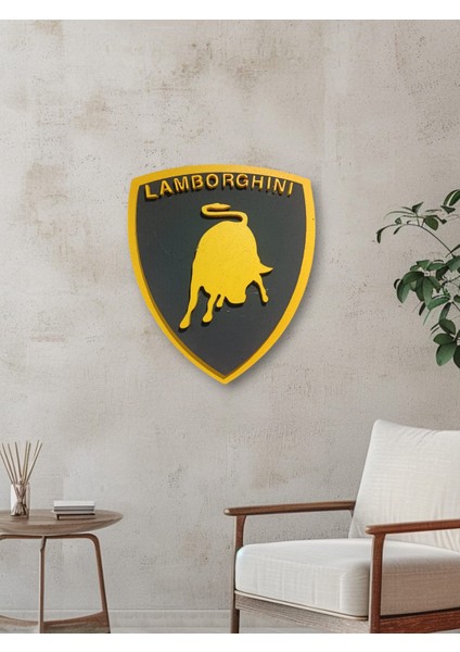 Lamborgıhını Logo 50 x 50 cm Lamborgıhını Araba Logosu | Lamborgıhını Marka Logosu | 3D Lamborgıhını Logo