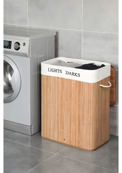 100 Litre 2 Bölmeli Bambu Çamaşır Sepeti - Doğal Şıklık ve Pratiklik Bir Arada!