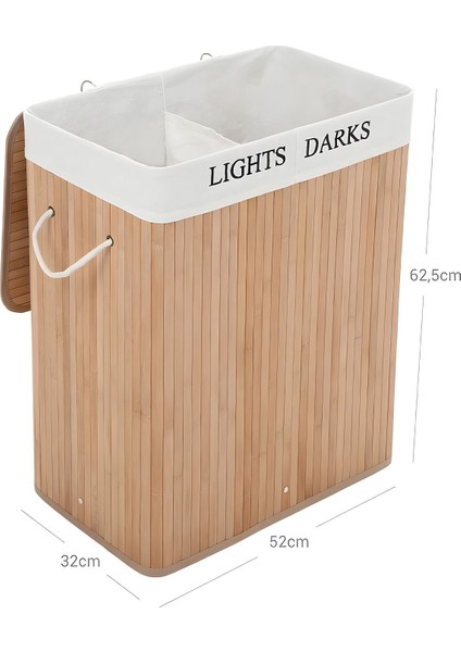 100 Litre 2 Bölmeli Bambu Çamaşır Sepeti - Doğal Şıklık ve Pratiklik Bir Arada!