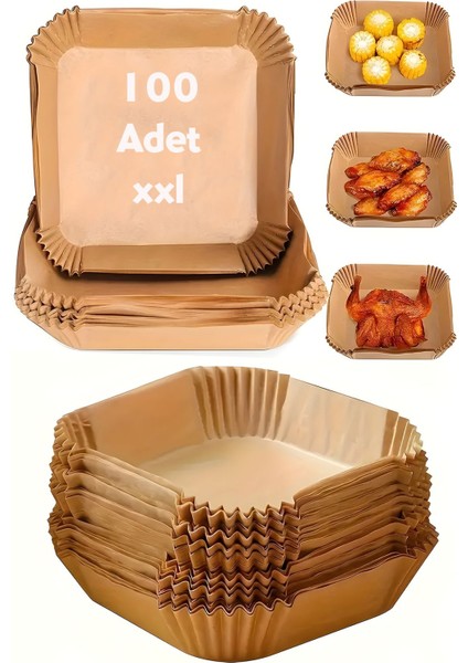 Xxl Boyutunda 100 Adet Kare Tabak Model Airfryer Pişirme Kağıdı