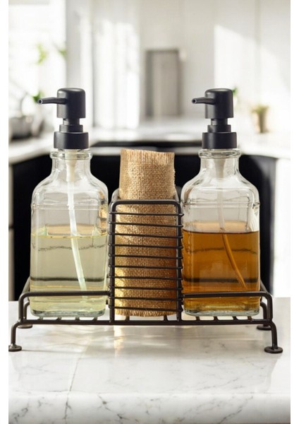 2'li Metal Standlı Cam Sıvı Sabunluk Seti - Mutfak ve Banyo Için Şık Tasarım fiyatları