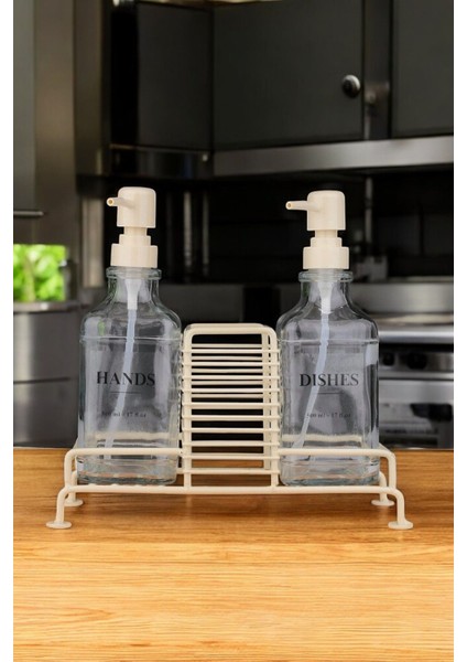 2'li Metal Standlı Cam Sıvı Sabunluk Seti - Mutfak ve Banyo Için Şık Tasarım fırsatları