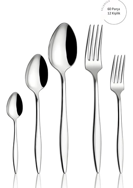 60 Parça 12 Kişilik Çelik Sivri Model Çatal Kaşık Seti Takımı