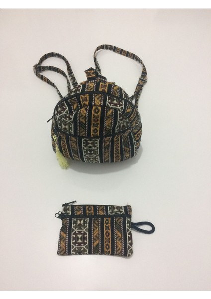 Yöresel Desenli Bebe Sırt Çanta ve Cüzdan Set