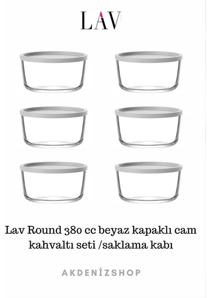 Round 380 Cc Beyaz Kapaklı 6 Adet Cam Kahvaltı Seti