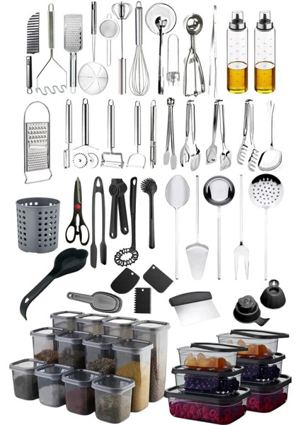 Üst Kalite Erzak Saklama Kabı Seti Mutfak Gereçleri Çeyiz Seti Pratik Gereçler Servis Maşa Kepçe