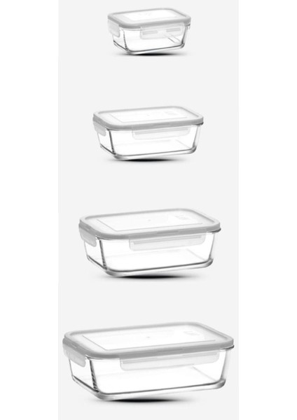 Fresco Kilitli Saklama Kabı 4 Boy Dikdörtgen Beyaz 4'Lü 1900 Cc 1200 Cc 800 Cc 400 Cc