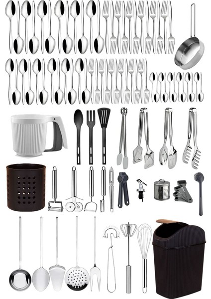 92 Parça Günlük Kullanım Mutfak Sivri Çatal Kaşık Seti 60 Parça Çatal Kaşık Maşa Seti Servis Seti
