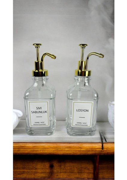 Şık ve Modern 2'li Cam Sıvı Sabunluk Seti - Mutfak ve Banyo Için Ideal modelleri