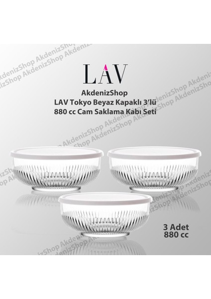 Beyaz Kapak 3 Adet 880cc Tokyo Saklama Kabı