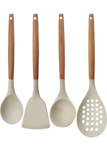 34 Parça Mutfak Servis Seti; Bambu Silikon Kepçe Seti, Maşa Seti, Kaşıklık, Rende, Çırpıcı, Soyacak