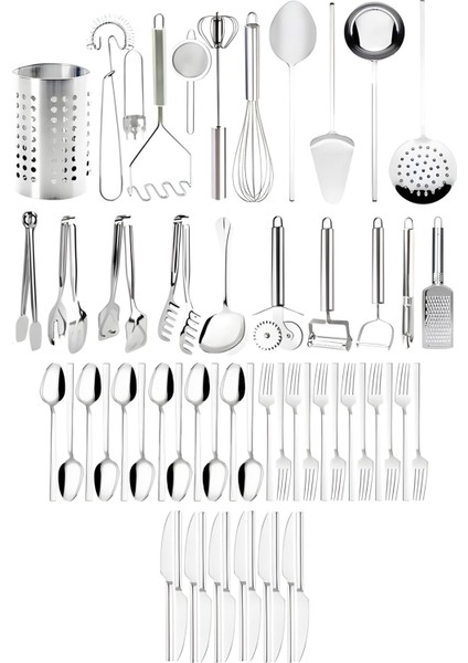 Günlük Çatal Kaşık Bıçak Takımı 12 Kişilik Çatal Kaşık Bıçak Seti ve Metal Mutfak Gereçleri