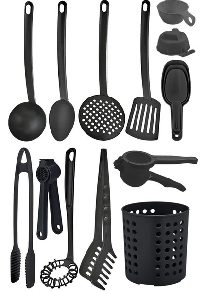 15 Parça Teflon Plastik Mutfak Kepçe Seti; Kaşık, Kevgir, Spatula Izgara, Makarna Maşası, Kaşıklık,