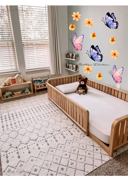 Kelebekler ve Çiçekler Çocuk Bebek Odası Cam Duvar Sticker Seti - Uv Baskı - fırsatları