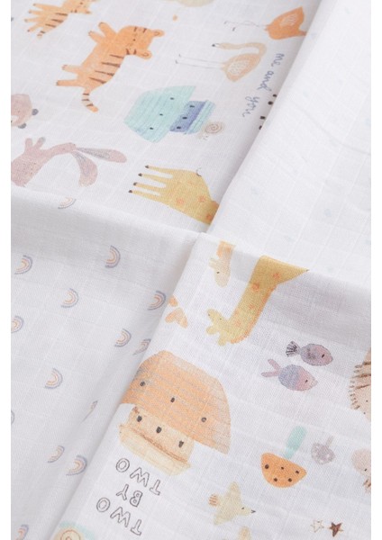 % 100 Pamuklu Beyaz Nuh’un Gemisi Desenli 4’lü Müslin Set modelleri